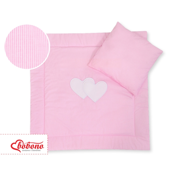 Lenzuolino Carrozzina 2 parti Rosa a Strisce Cuori