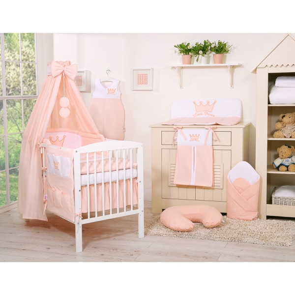 Lenzuolo Culla con Baldacchino 5 parti Rosa Cipria Little Prince/Princess