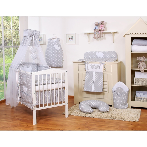 Lenzuolo Culla con Baldacchino 7 parti Grigio Cuori