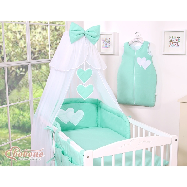 Lenzuolo Culla con Zanzariera 7 parti Menta Cuori