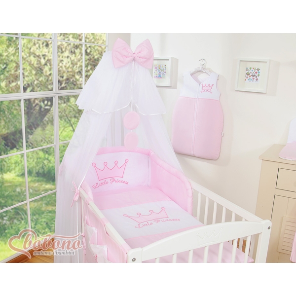 Lenzuolo da Lettino con Paracolpi e Zanzariera 5 parti Rosa Little Prince/Princess