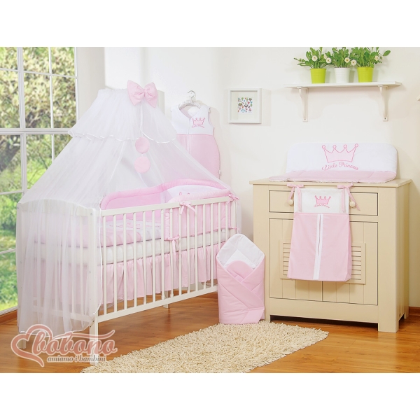 Lenzuolo da Lettino con Paracolpi e Zanzariera 5 parti Rosa Little Prince/Princess