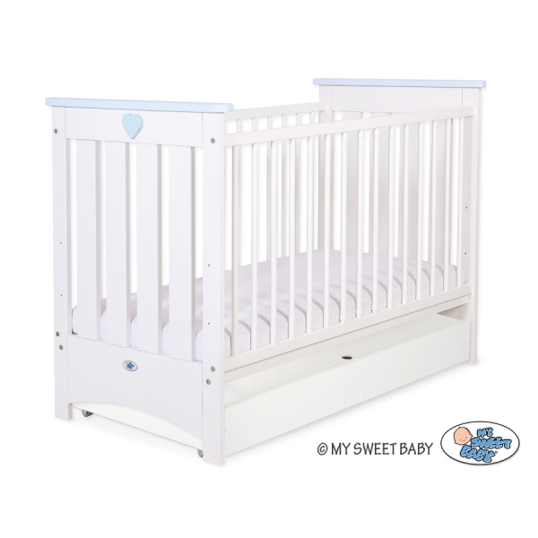 Lettino con Cassetto Neonati 60x120 cm - Lorenzo Standard Bianca Blu