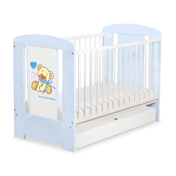Lettino in Legno 120x60cm con Cassetto Standard Blu Nastro