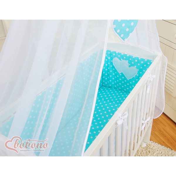 Lettino Neonati da Attaccare Turchese Pois Bianchi Cuori