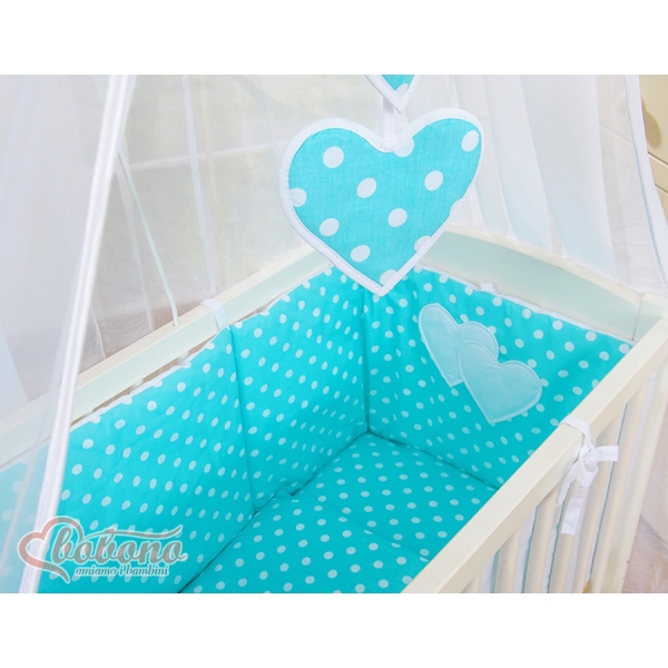 Lettino Neonati da Attaccare Turchese Pois Bianchi Cuori