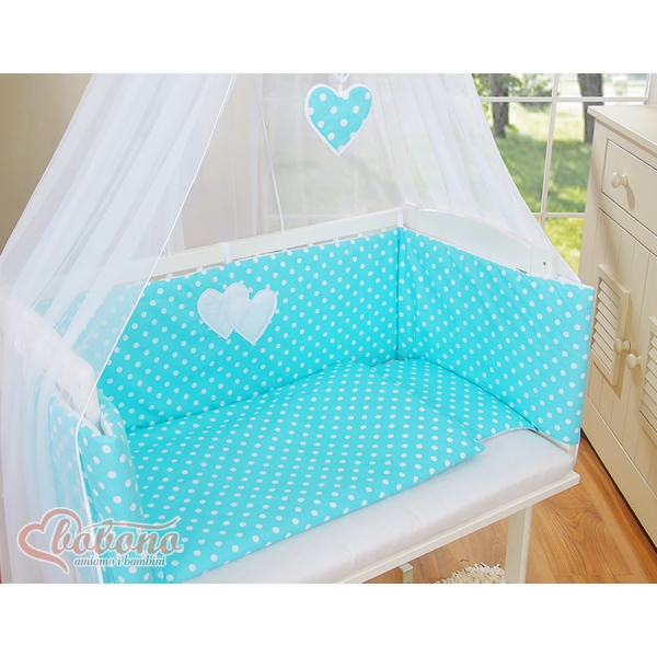 Lettino Neonati da Attaccare Turchese Pois Bianchi Cuori