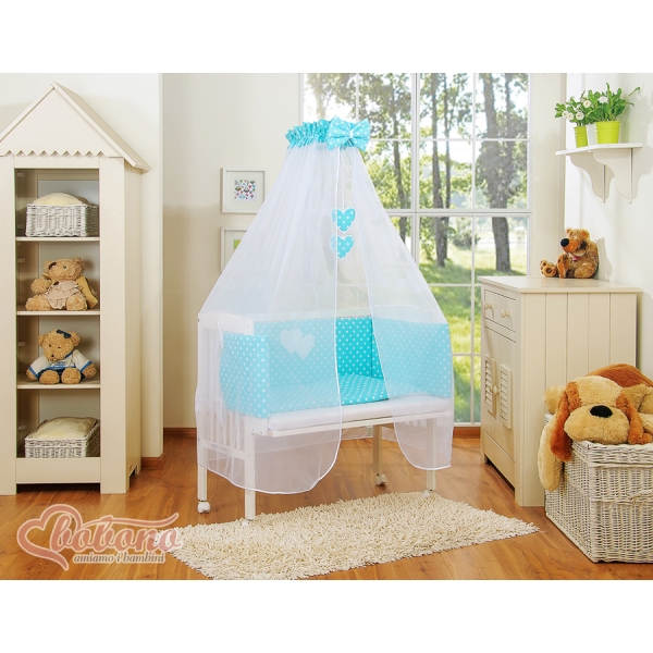 Lettino Neonati da Attaccare Turchese Pois Bianchi Cuori