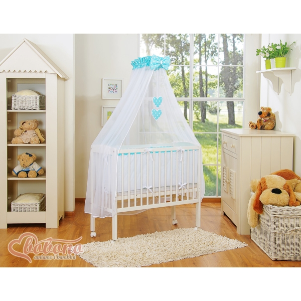 Lettino Neonati da Attaccare Turchese Pois Bianchi Cuori