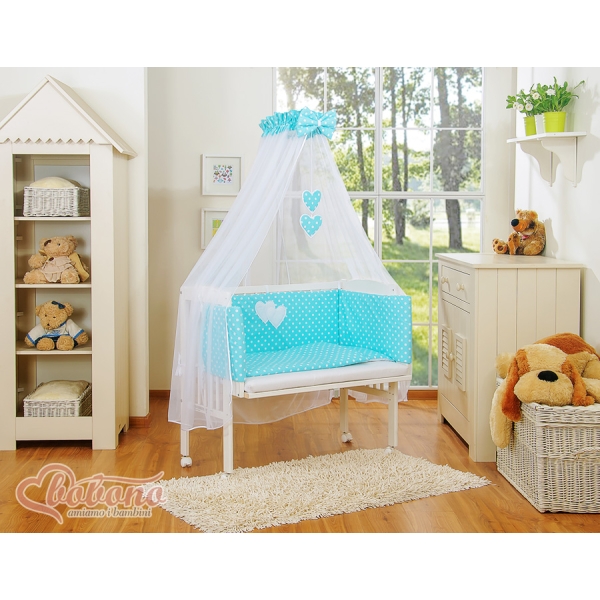 Lettino Neonati da Attaccare Turchese Pois Bianchi Cuori