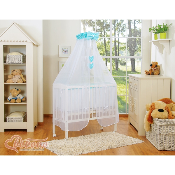 Lettino Neonati da Attaccare Turchese Pois Bianchi Cuori