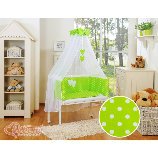 Lettino Neonati da Attaccare Verde Pois Bianchi Cuori