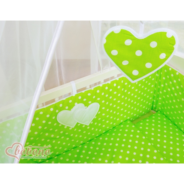 Lettino Neonati da Attaccare Verde Pois Bianchi Cuori