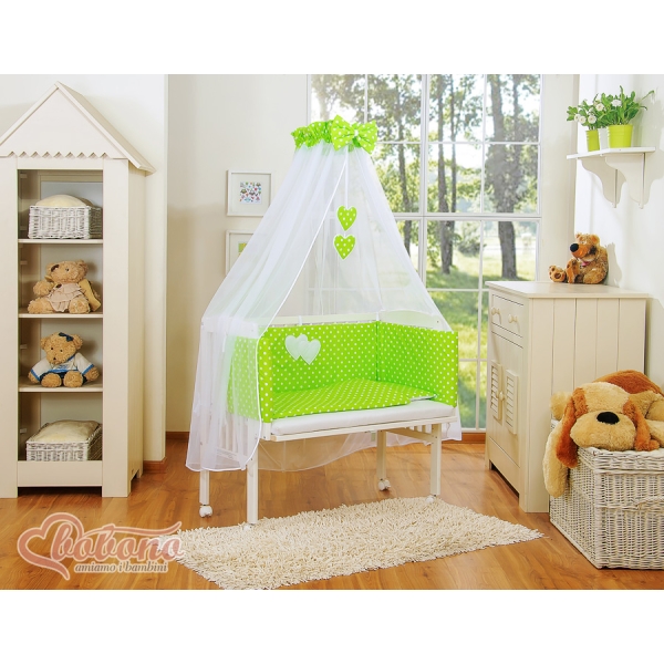 Lettino Neonati da Attaccare Verde Pois Bianchi Cuori