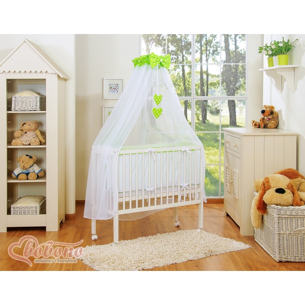 Lettino Neonati da Attaccare Verde Pois Bianchi Cuori