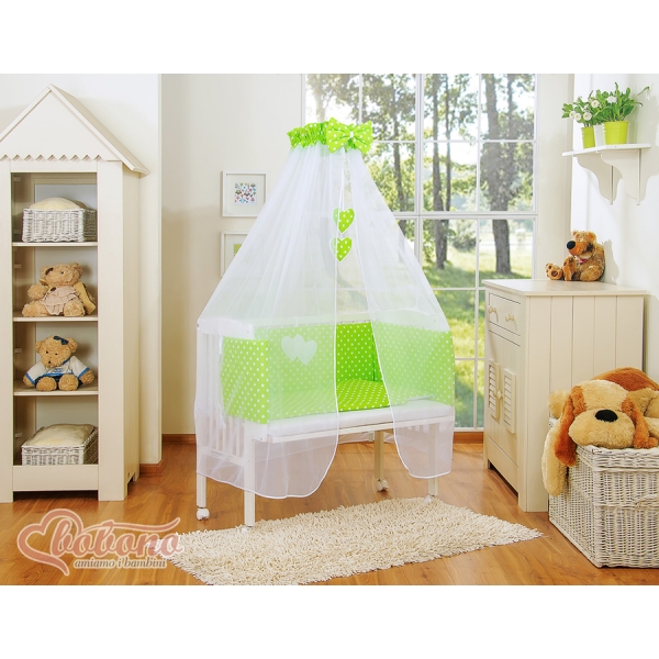 Lettino Neonati da Attaccare Verde Pois Bianchi Cuori