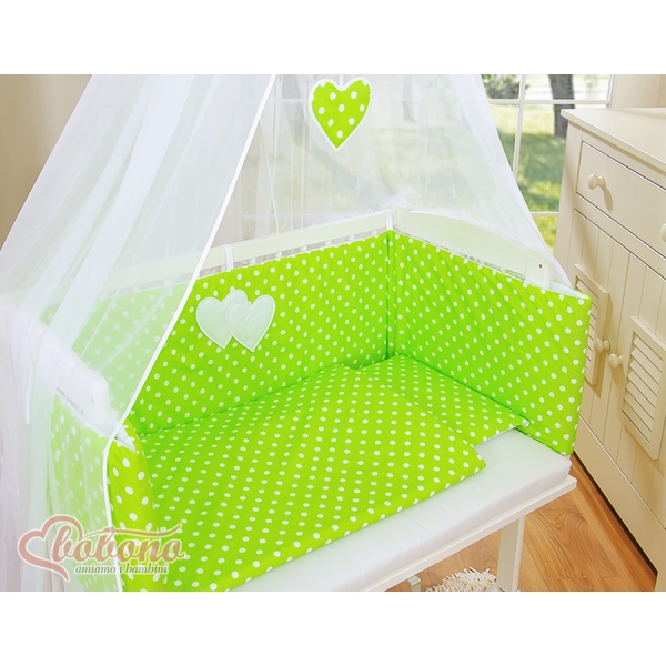 Lettino Neonati da Attaccare Verde Pois Bianchi Cuori