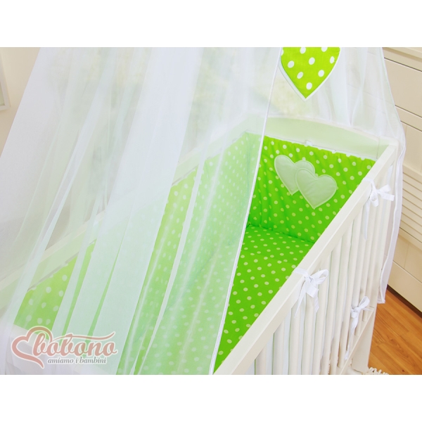 Lettino Neonati da Attaccare Verde Pois Bianchi Cuori