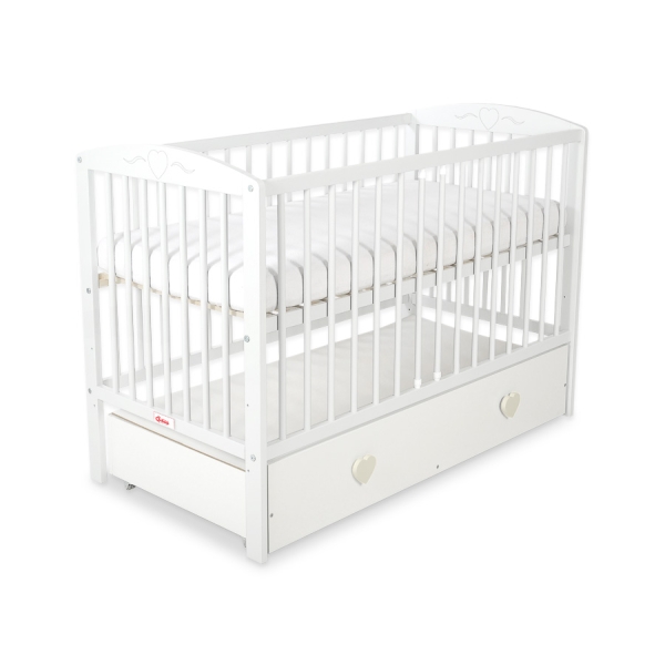Lettino Neonato 120x60cm con Cassetto Maxi Cuori