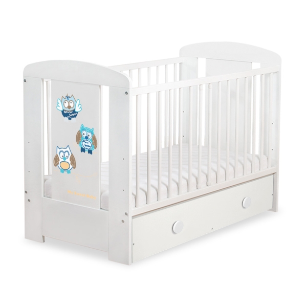 Lettino Neonato con Cassetto 120x60cm Maxi Gufi
