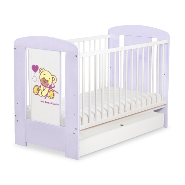 Lettino Neonato con Cassetto 120x60cm Standard Lilla Nastro