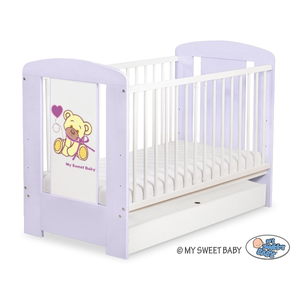 Lettino Neonato con Cassetto 120x60cm Standard Lilla Nastro