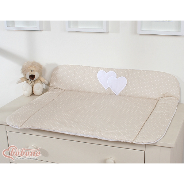 Materassino Fasciatoio Morbido per Cambio Pannolino Beige Pois Bianchi Cuori