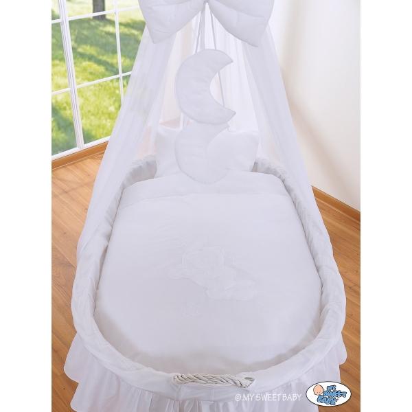 Navicella Vimini Neonato con Velo Set di Biancheria Bianca Notte