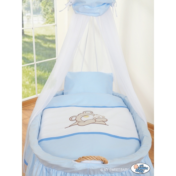 Navicella Vimini Neonato con Velo Set di Biancheria Blu Barnaba