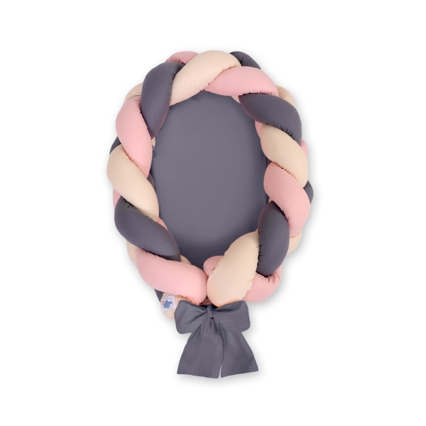 Nido & Paracolpi Treccia 2 in 1 per Neonati Beige Antracite Rosa Scuro