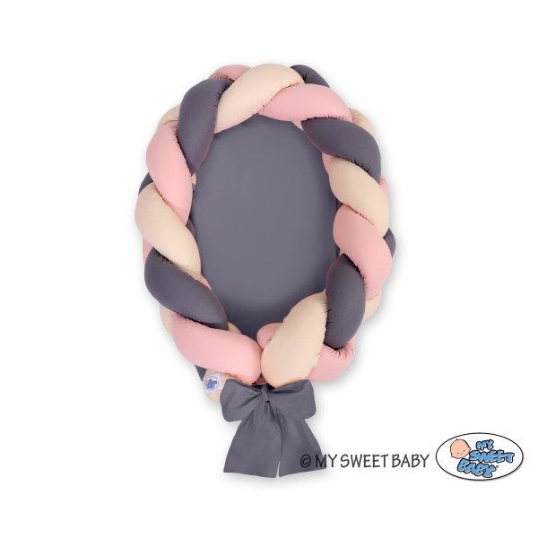 Nido & Paracolpi Treccia 2 in 1 per Neonati Beige Antracite Rosa Scuro