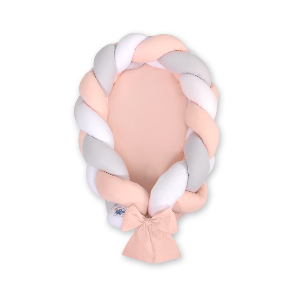 Nido & Paracolpi Treccia 2 in 1 per Neonati Bianca Grigio Rosa Cipria