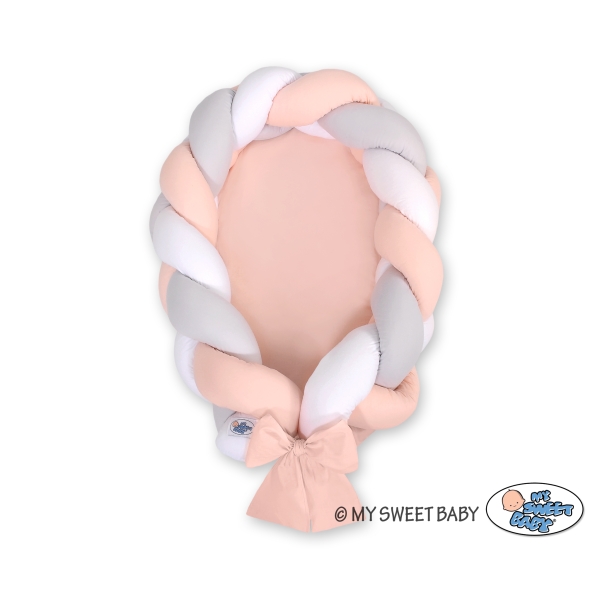 Nido & Paracolpi Treccia 2 in 1 per Neonati Bianca Grigio Rosa Cipria