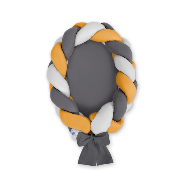 Nido & Paracolpi Treccia 2 in 1 per Neonati Grigio Antracite Giallo Miele