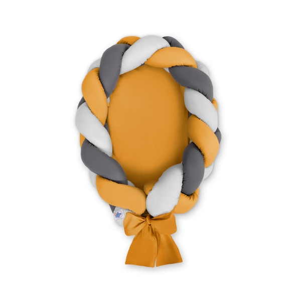 Nido & Paracolpi Treccia 2 in 1 per Neonati Grigio Antracite Giallo Miele