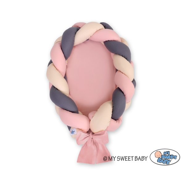 Nido Imbottito con Paracolpi Intrecciato 2 in 1 Beige Antracite Rosa Scuro