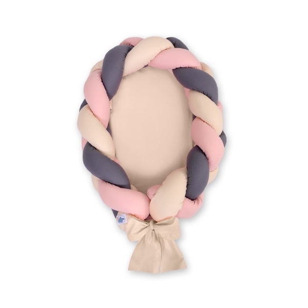 Nido Imbottito con Paracolpi Intrecciato 2 in 1 Beige Antracite Rosa Scuro