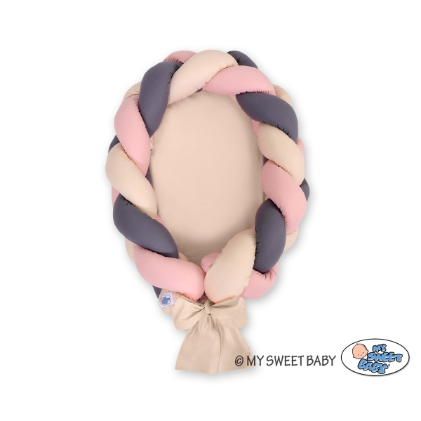 Nido Imbottito con Paracolpi Intrecciato 2 in 1 Beige Antracite Rosa Scuro