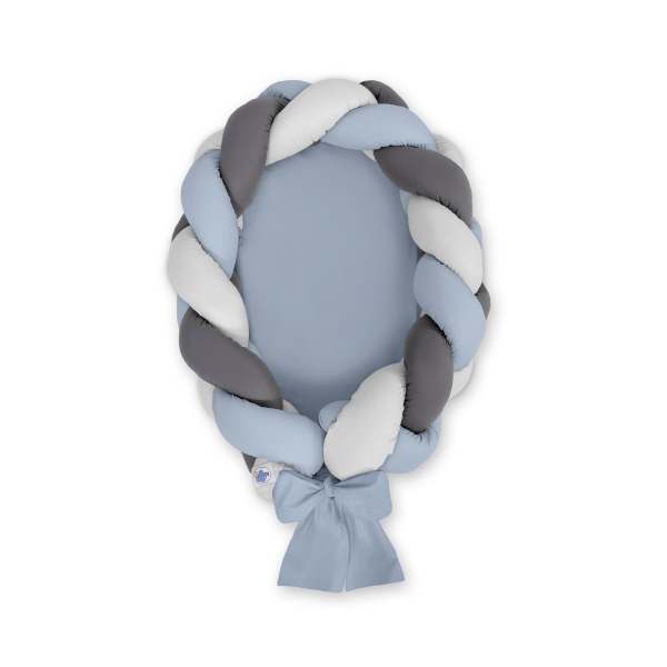 Nido Imbottito con Paracolpi Intrecciato 2 in 1 Grigio Antracite Azzurro Pastello