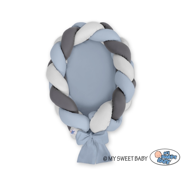 Nido Imbottito con Paracolpi Intrecciato 2 in 1 Grigio Antracite Azzurro Pastello