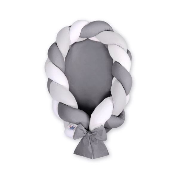 Nido Neonati 2 in 1 Paracolpi Treccia 180cm Bianca Grigio Antracite