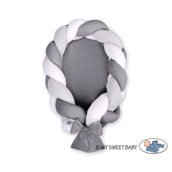Nido Neonati 2 in 1 Paracolpi Treccia 180cm Bianca Grigio Antracite