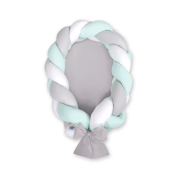 Nido Neonati 2 in 1 Paracolpi Treccia 180cm Menta Bianca Grigio