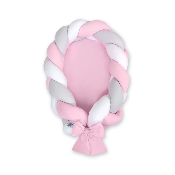 Nido Neonati 2 in 1 Paracolpi Treccia 180cm Rosa Bianca Grigio