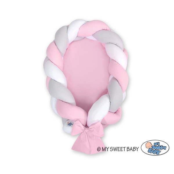 Nido Neonati 2 in 1 Paracolpi Treccia 180cm Rosa Bianca Grigio