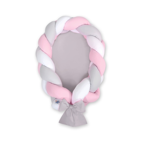 Nido Neonati 2 in 1 Paracolpi Treccia 180cm Rosa Bianca Grigio