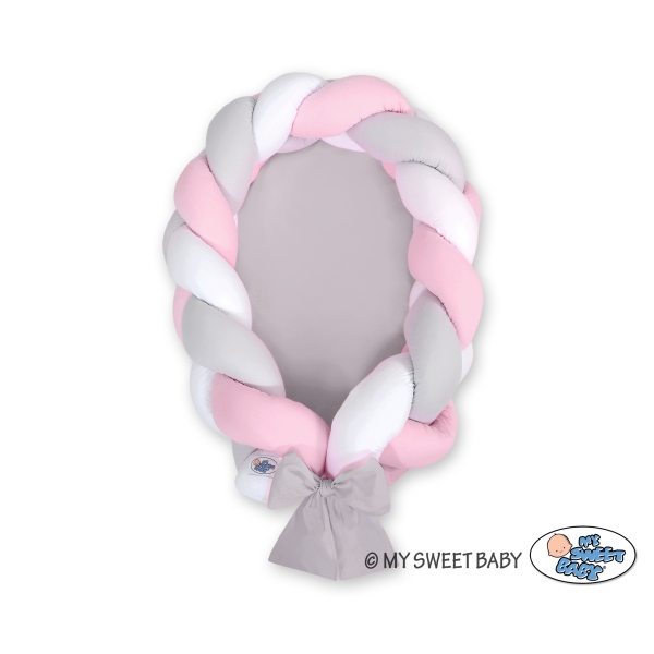 Nido Neonati 2 in 1 Paracolpi Treccia 180cm Rosa Bianca Grigio