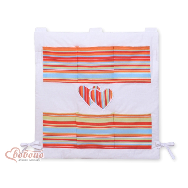 Organizer con 6 Tasche per Culla Arancio a Strisce Cuori