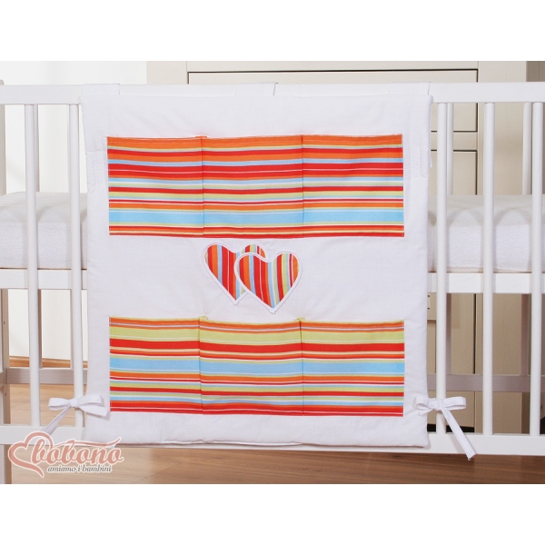 Organizer con 6 Tasche per Culla Arancio a Strisce Cuori