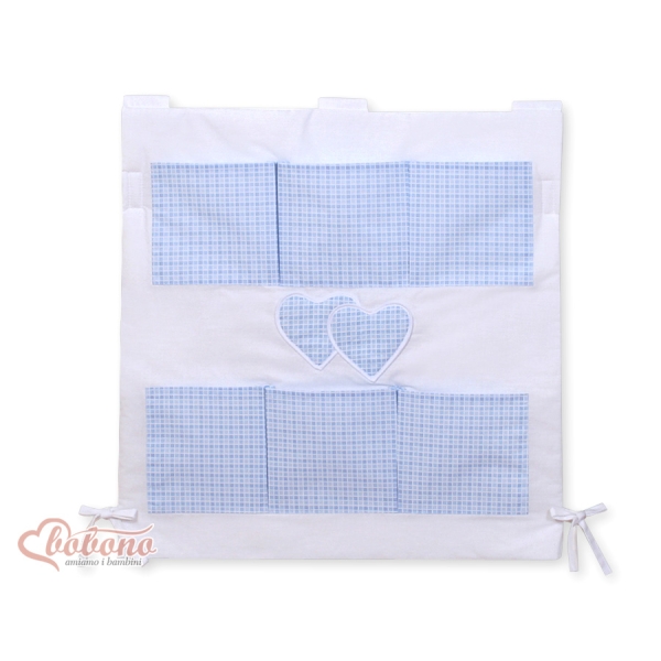 Organizer con 6 Tasche per Culla Blu a Scacchi Cuori
